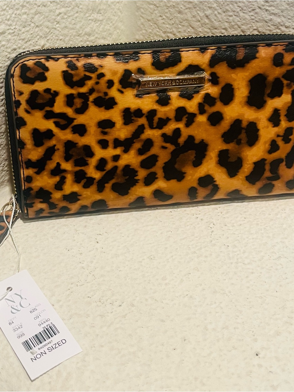 New York & Company Leopard-Print Zip Wallet in Black and Tan